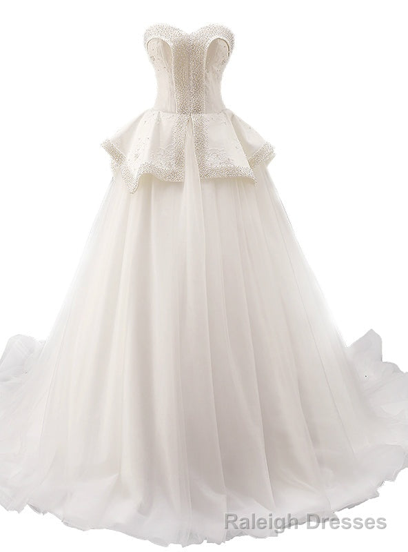 White Ball Gown Tulle Sweetheart Neck With Beading Wedding Dress Main image