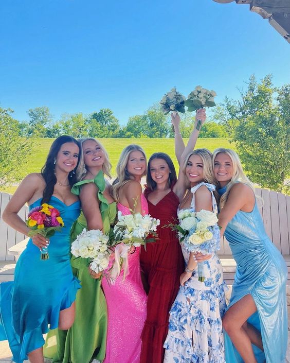 White Blue Floral A-Line Prom Dress Long Prom Gowns