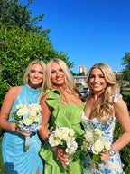 White Blue Floral A-Line Prom Dress Long Prom Gowns