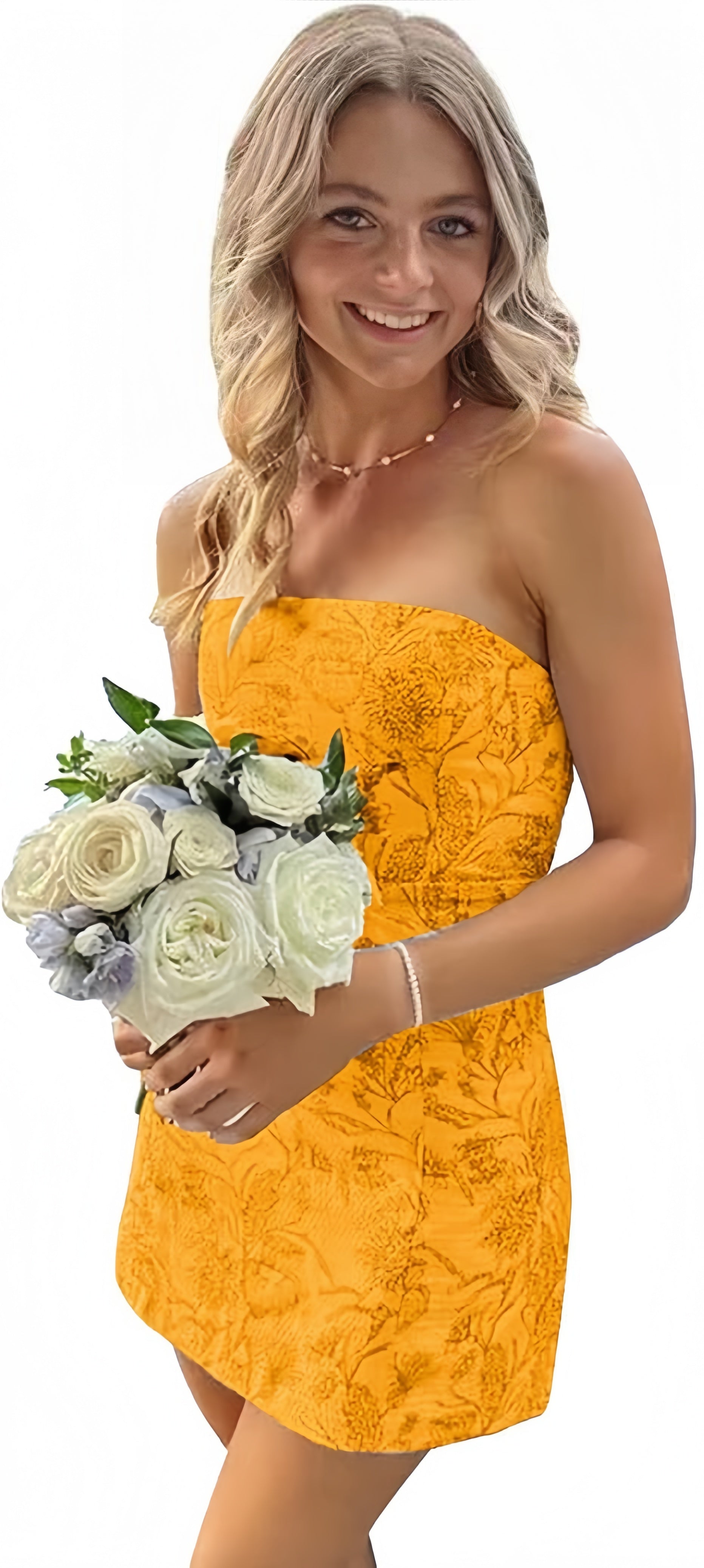 White Blue Floral Homecoming Dress Strapless Short Prom Dress