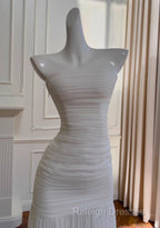 White Bodycon Dress Strapless Chiffon Long Prom Dress Simple Evening Dress