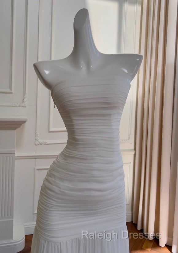 White Bodycon Dress Strapless Chiffon Long Prom Dress Simple Evening Dress