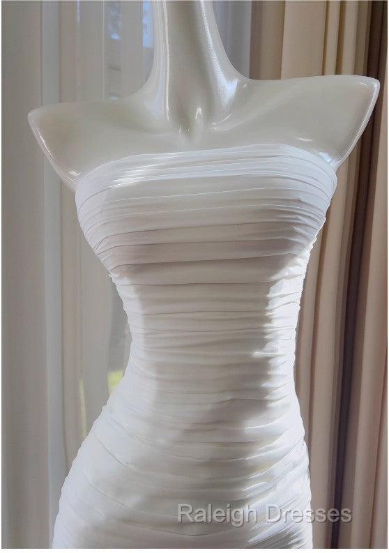 White Bodycon Dress Strapless Chiffon Long Prom Dress Simple Evening Dress
