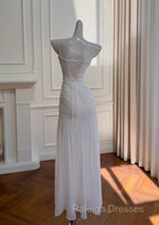 White Bodycon Dress Strapless Chiffon Long Prom Dress Simple Evening Dress