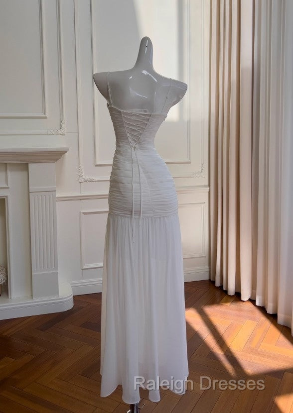 White Bodycon Dress Strapless Chiffon Long Prom Dress Simple Evening Dress