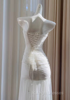 White Bodycon Dress Strapless Chiffon Long Prom Dress Simple Evening Dress