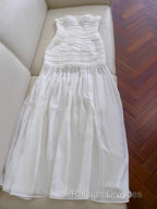 White Bodycon Dress Strapless Chiffon Long Prom Dress Simple Evening Dress