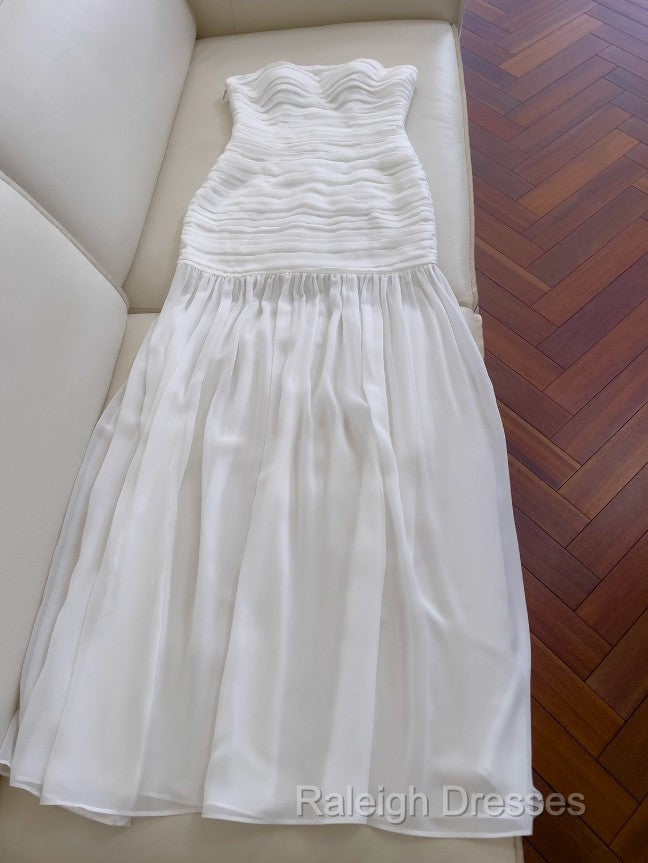 White Bodycon Dress Strapless Chiffon Long Prom Dress Simple Evening Dress