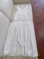 White Bodycon Dress Strapless Chiffon Long Prom Dress Simple Evening Dress