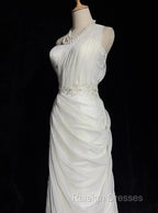 White Bodycon Satin Tulle Long Prom Dress Simple Wedding Dress