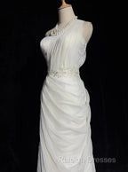 White Bodycon Satin Tulle Prom Dresses Long Simple Wedding Dresses