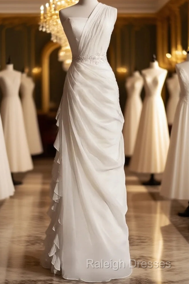 White Bodycon Satin Tulle Long Prom Dress Simple Wedding Dress Main image