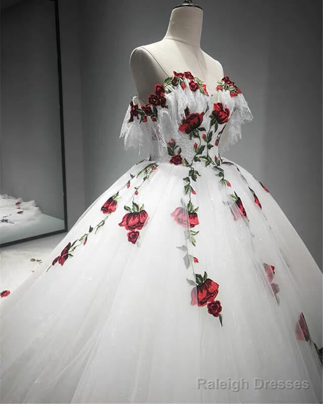 White Charro Quinceanera Dresses Floral Flowers