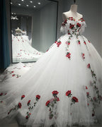 White Charro Quinceanera Dresses Floral Flowers