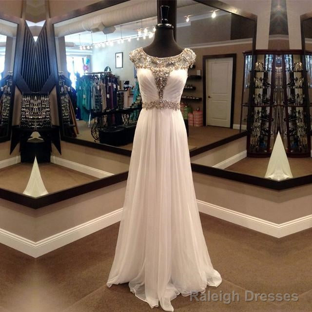 White Chiffon Golden Beaded Evening Dress Long Prom Dress Main image