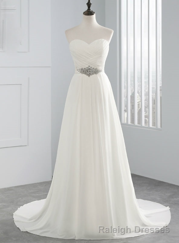 White Chiffon Sweetheart Neck Pleats Wedding Dress With Crystal Main image