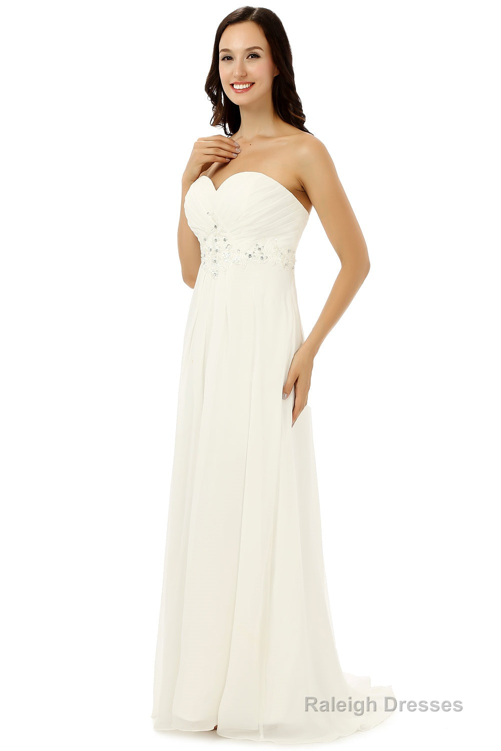 White Chiffon Sweetheart With Pleats Beading Bridesmaid Dresses Secondary image