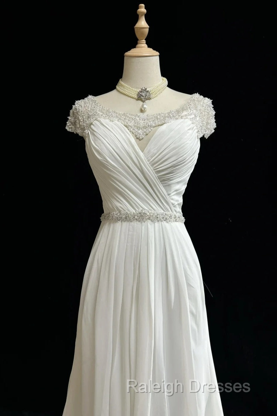 White Elegant A-Line Chiffon V-Neck Prom Dresses Long With Beading Simple Wedding Dresses Secondary image