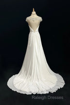 White Elegant A-Line Chiffon V-Neck Prom Dresses Long With Beading Simple Wedding Dresses
