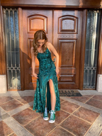 Green Slit Prom Dresses Long Evening Dresses