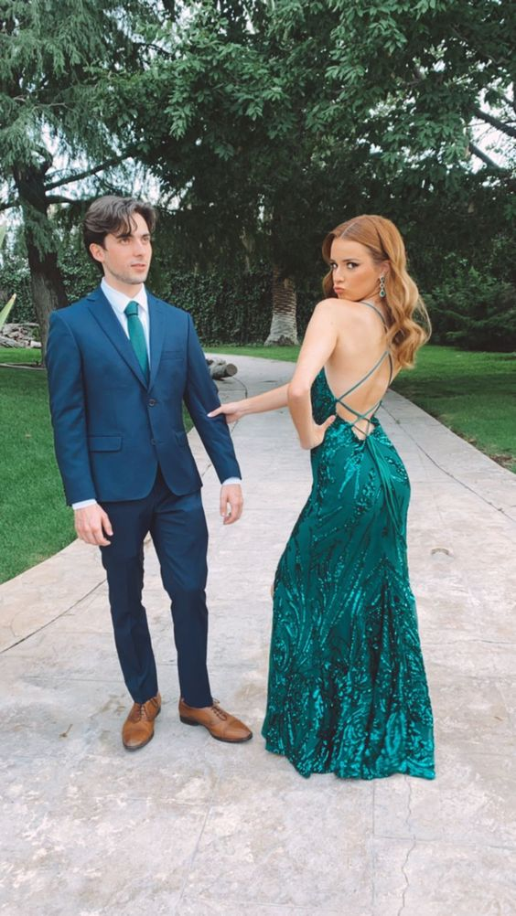 Green Slit Prom Dresses Long Evening Dresses