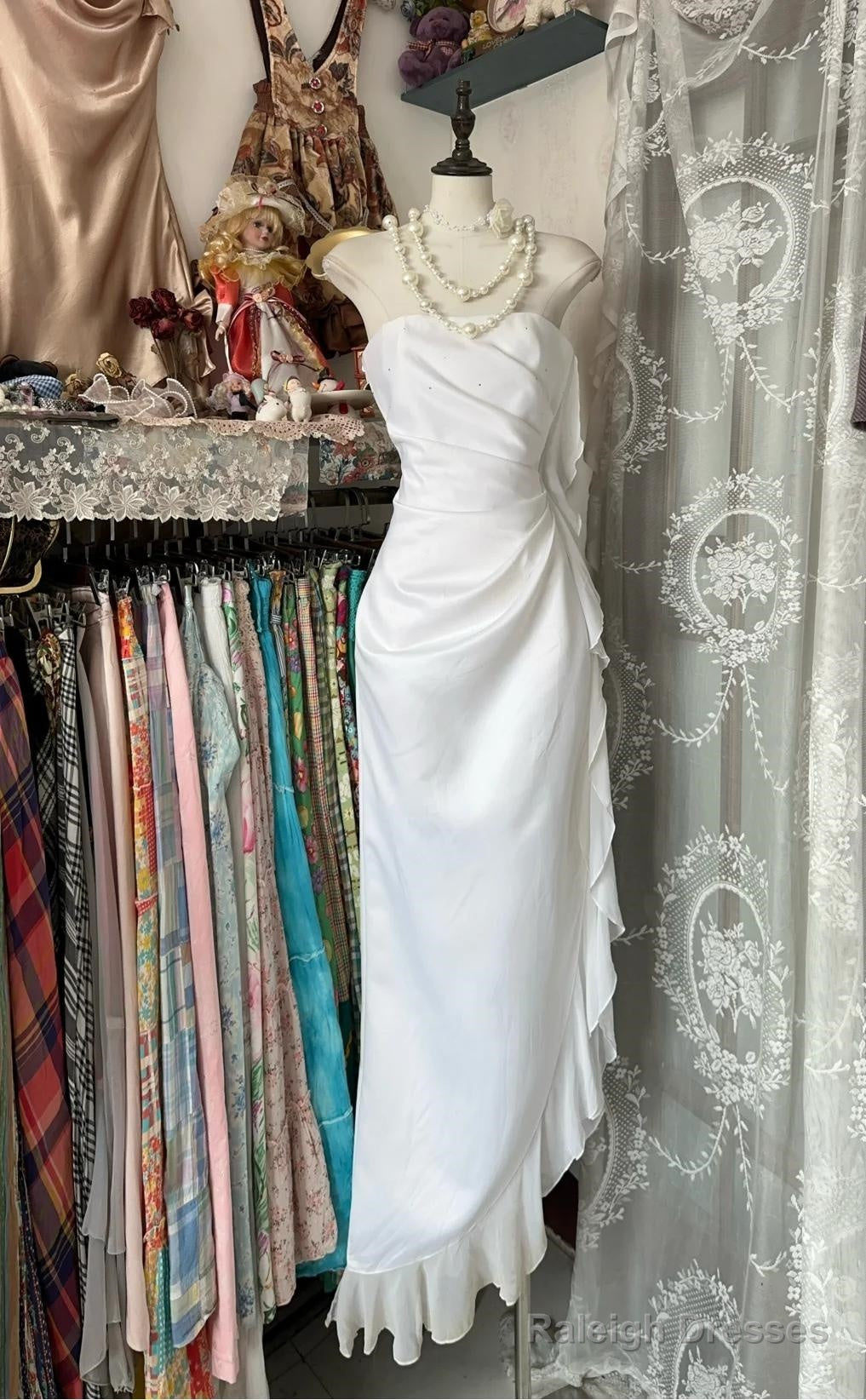 White Elegant Sheath Strapless Chiffon Prom Dress Birthday Dress