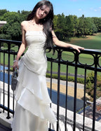 White Enchanted  Prom Dress For Party&Birthday&Graduation-Ruffled Layered Fairytale Evening Dress