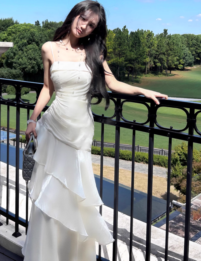 Vintage-Inspired Birthday Prom Dress Under $160 White Ruffled Layered Fairytale Graduation Prom Dress