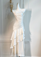 Vintage-Inspired Birthday Prom Dress Under $160 White Ruffled Layered Fairytale Graduation Prom Dress