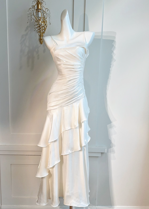 Vintage-Inspired Birthday Prom Dress Under $160 White Ruffled Layered Fairytale Graduation Prom Dress