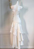 Vintage-Inspired Birthday Prom Dress Under $160 White Ruffled Layered Fairytale Graduation Prom Dress