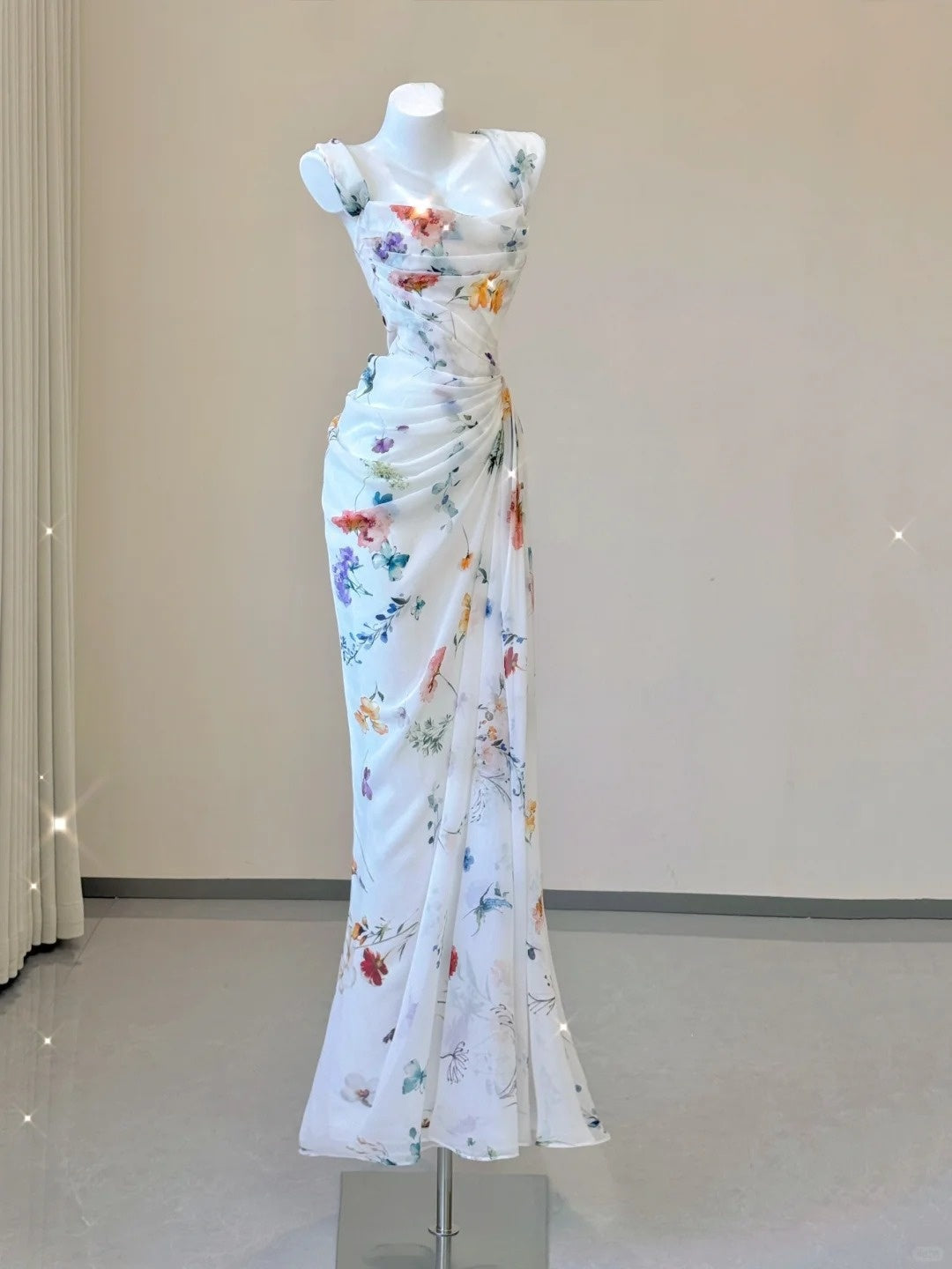 White Floral Elegant Sweet Sophisticated Long Chiffon Ball Gown Evening Dress Party Dress Secondary image