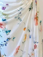 White Floral Elegant Sweet Sophisticated Long Chiffon Ball Gown Evening Dress Party Dress