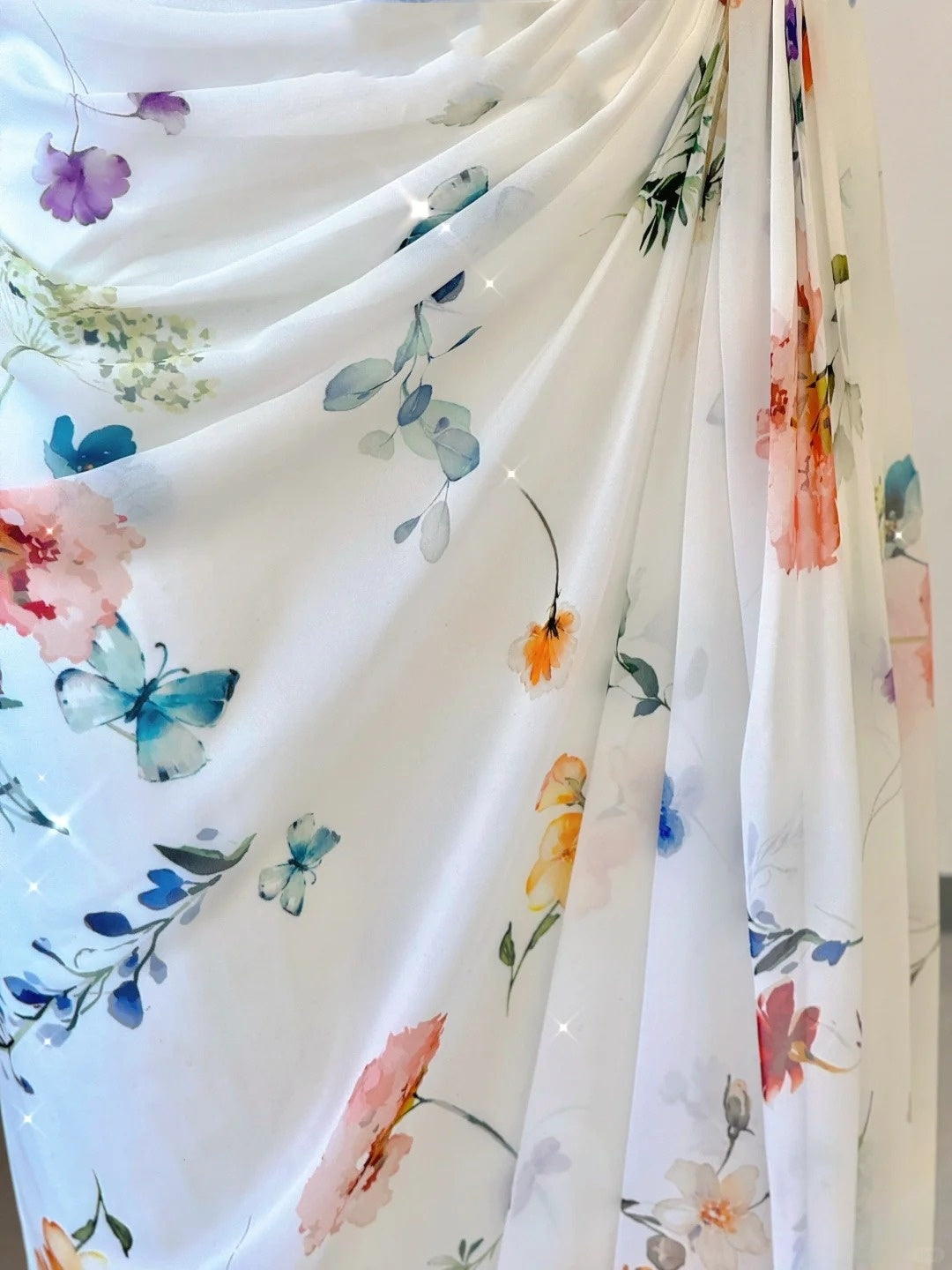 White Floral Elegant Sweet Sophisticated Long Chiffon Ball Gown Evening Dress Party Dress