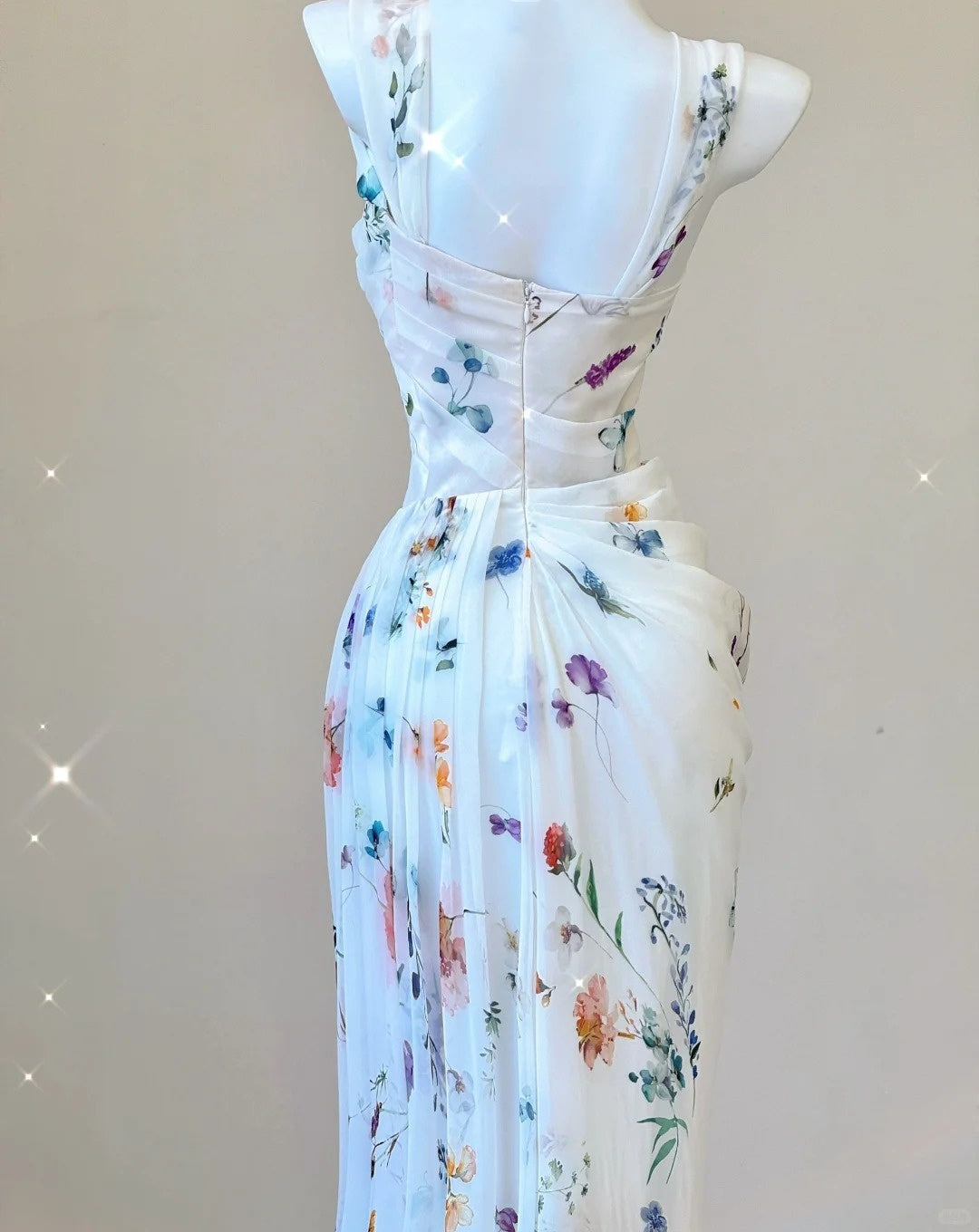 White Floral Elegant Sweet Sophisticated Long Chiffon Ball Gown Evening Dress Party Dress