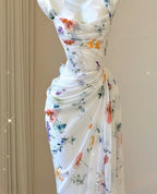 White Floral Elegant Sweet Sophisticated Long Chiffon Ball Gown Evening Dress Party Dress