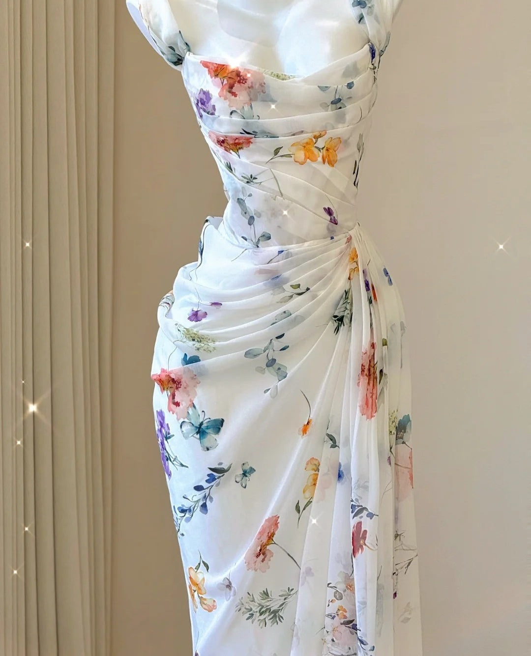 White Floral Elegant Sweet Sophisticated Long Chiffon Ball Gown Evening Dress Party Dress