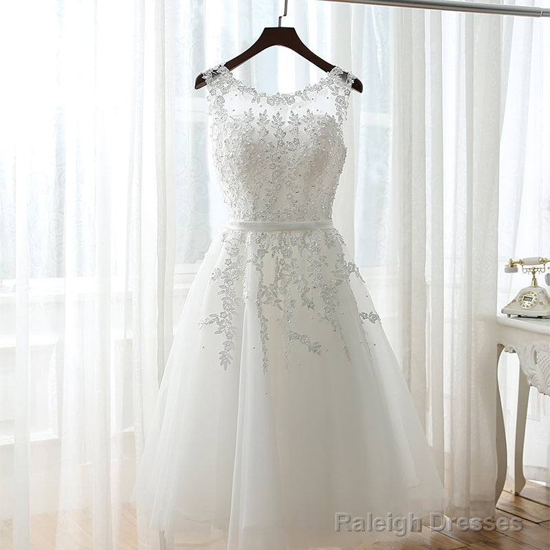 White Graduation Dresses, Round Neckline Tea Length Party Dress, Cute Formal Dress Secondary image