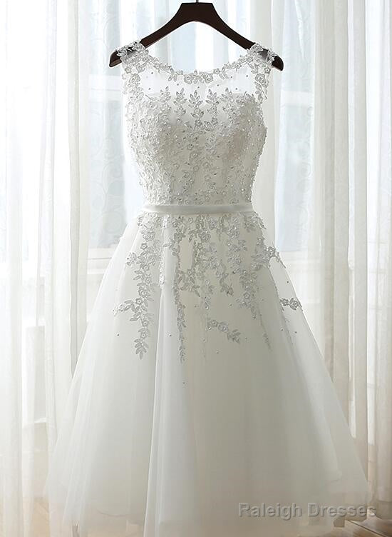 White Graduation Dresses, Round Neckline Tea Length Party Dress, Cute Formal Dress Main image