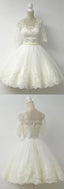 White Half Sleeves A Line Short Homecoming Dresses,Lace Cocktail Dress