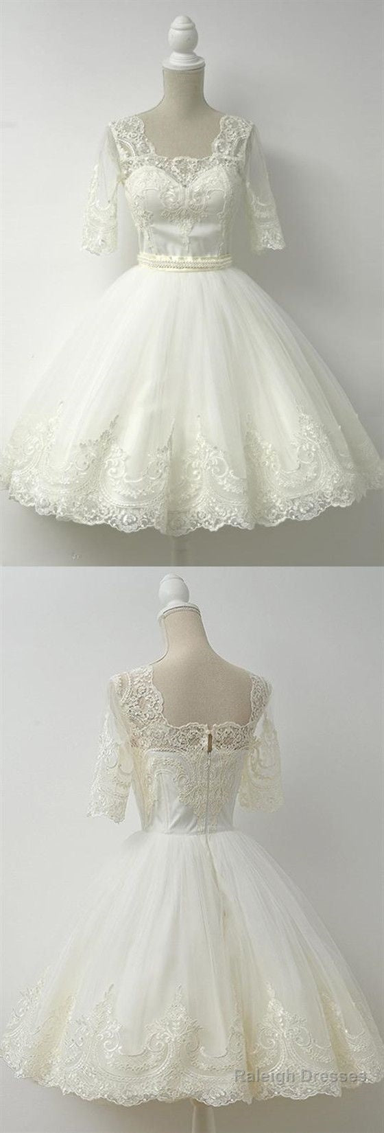 White Half Sleeves A-Line Short Homecoming Dress Lace Cocktail Dresses Main image
