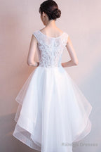 White High Low Graduation Dress , Tulle And Lace Party Dresses