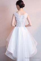 White High Low Graduation Dresses Tulle And Lace Prom Dress
