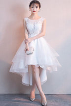 White High Low Graduation Dresses Tulle And Lace Prom Dress