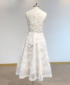 White High Neck Tulle Lace Prom Dress, Lace Formal Prom Dress