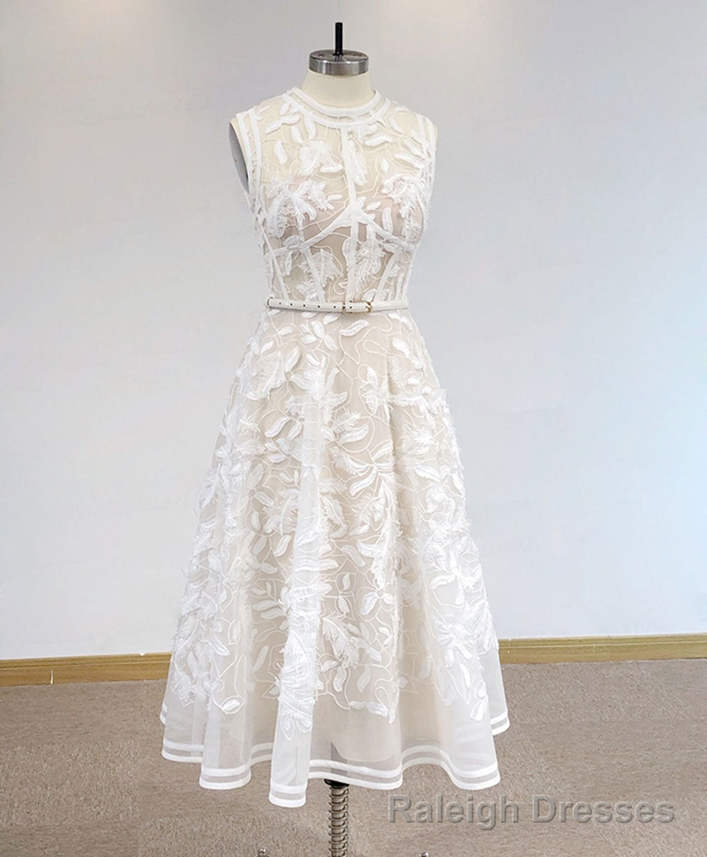 White High Neck Tulle Lace Prom Dress, Lace Formal Party Dress Main image