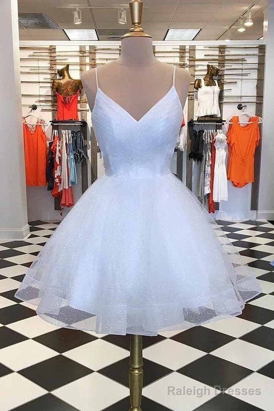 White Homecoming Dresses Spaghetti-Straps V Neck Short Homecoming Dresses Main image