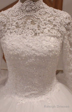 White/Ivory Long Sleeve Lace Muslim Wedding Dress Uk High Neck Bridal Gown