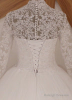 White/Ivory Long Sleeve Lace Muslim Wedding Dresses Uk High Neck Bridal Gowns