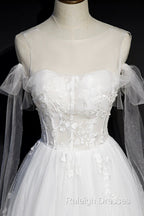 White Lace A-Line Tea Length Prom Dress